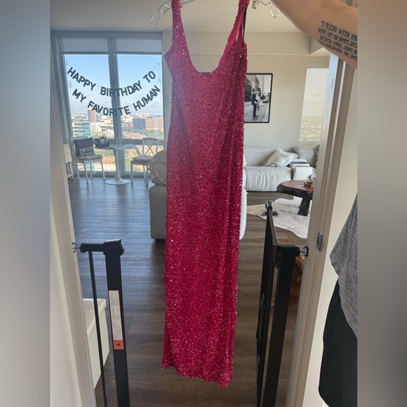 NBD Pink Sequin Bodycon Maxi Dress Sweetheart Neckline - Picture 2 of 4